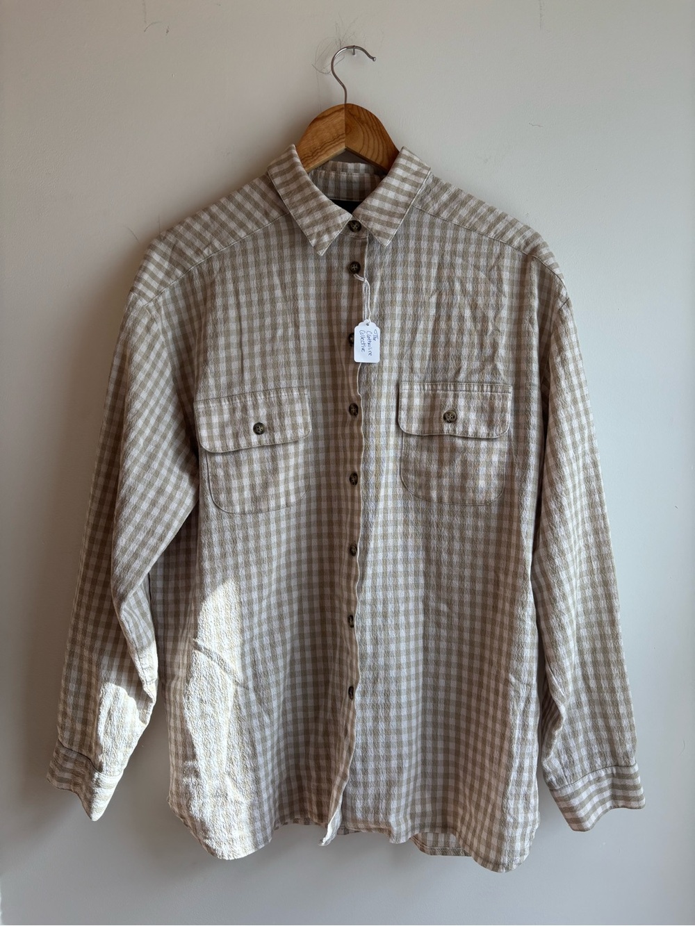 Beige Checkered Button-Up Shirt